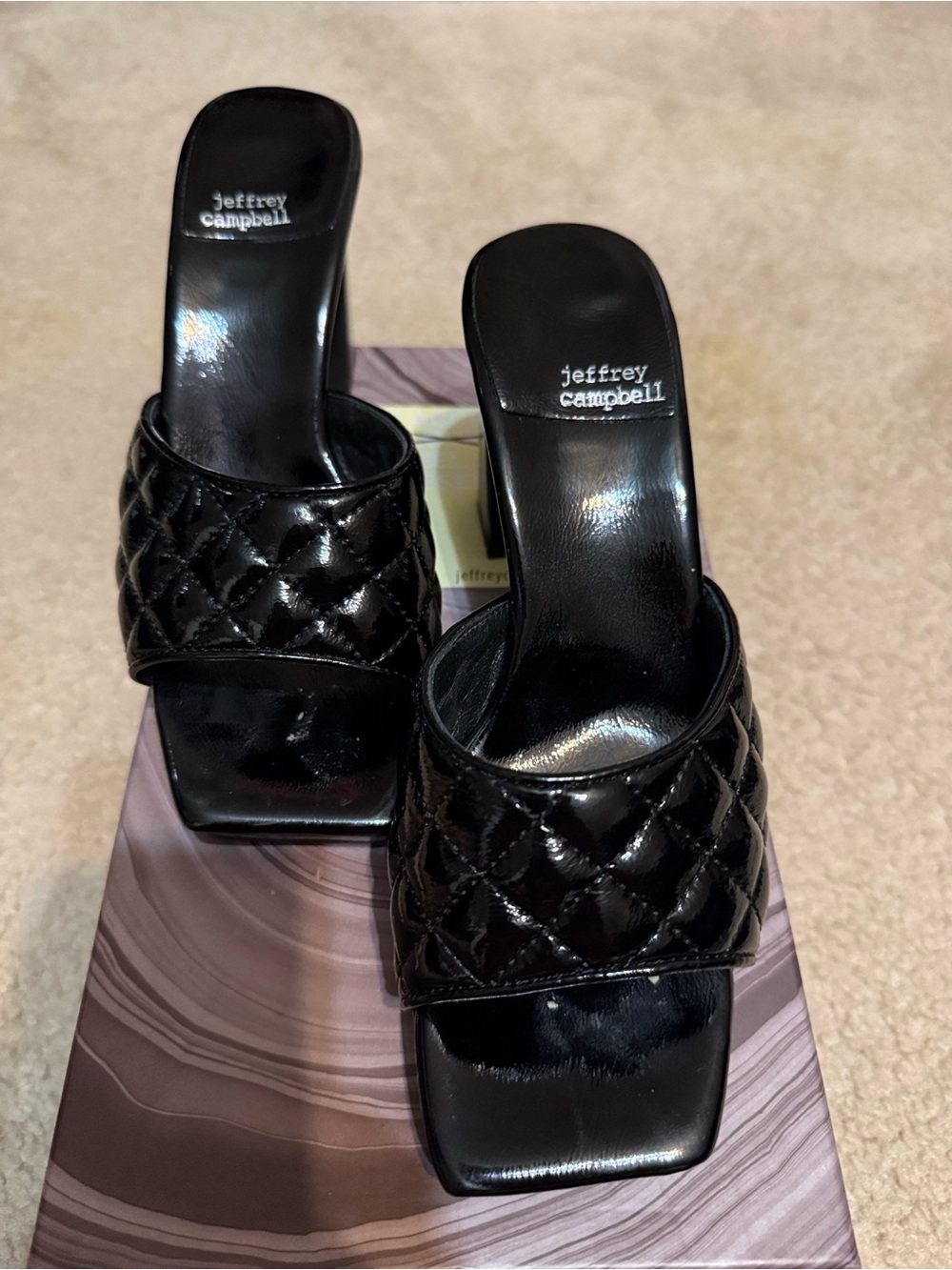 Jeffrey Campbell Black Quilted Square Toe Slide Mules
